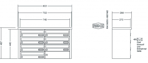 RENZ Briefkastenanlage Aufputz, Tetro, Kastenformat 370x110x270mm, 7-teilig